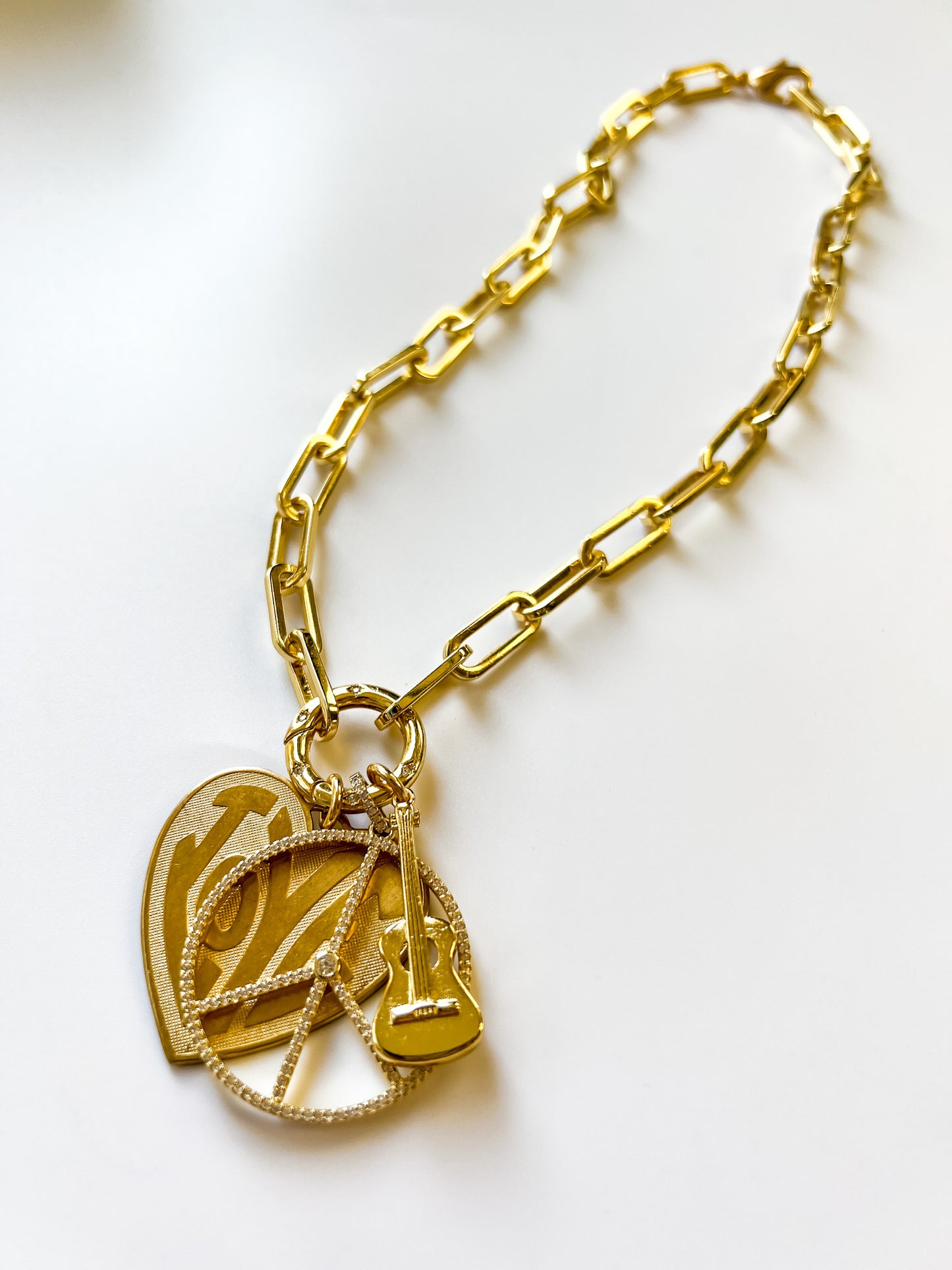 PEACE, LOVE, & ROCK N ROLL GOLD-FILLED CHARM NECKLACE