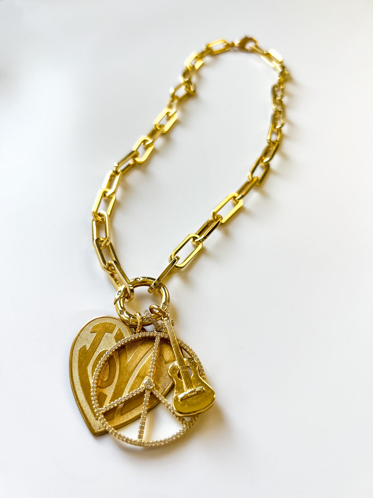 PEACE, LOVE, & ROCK N ROLL GOLD-FILLED CHARM NECKLACE