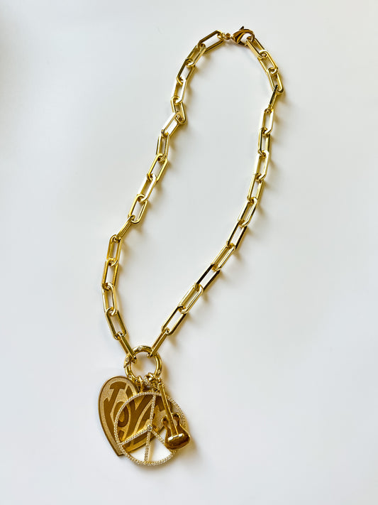 PEACE, LOVE, & ROCK N ROLL GOLD-FILLED CHARM NECKLACE